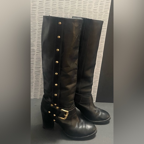 Michael Kors Shoes - MICHAEL KORS - BLACK LEATHER KNEE HIGH BOOTS WITH BUCKLE & RIVETS SIZE 7